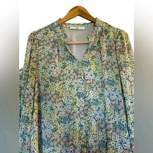 Adyson Parker Green Floral Ruffle Sleeve Collar Lined Button-Up Blouse 1X Flower